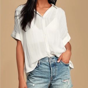 Lulu’s Women’s Everlee White Striped Button-Up Top, Sz L